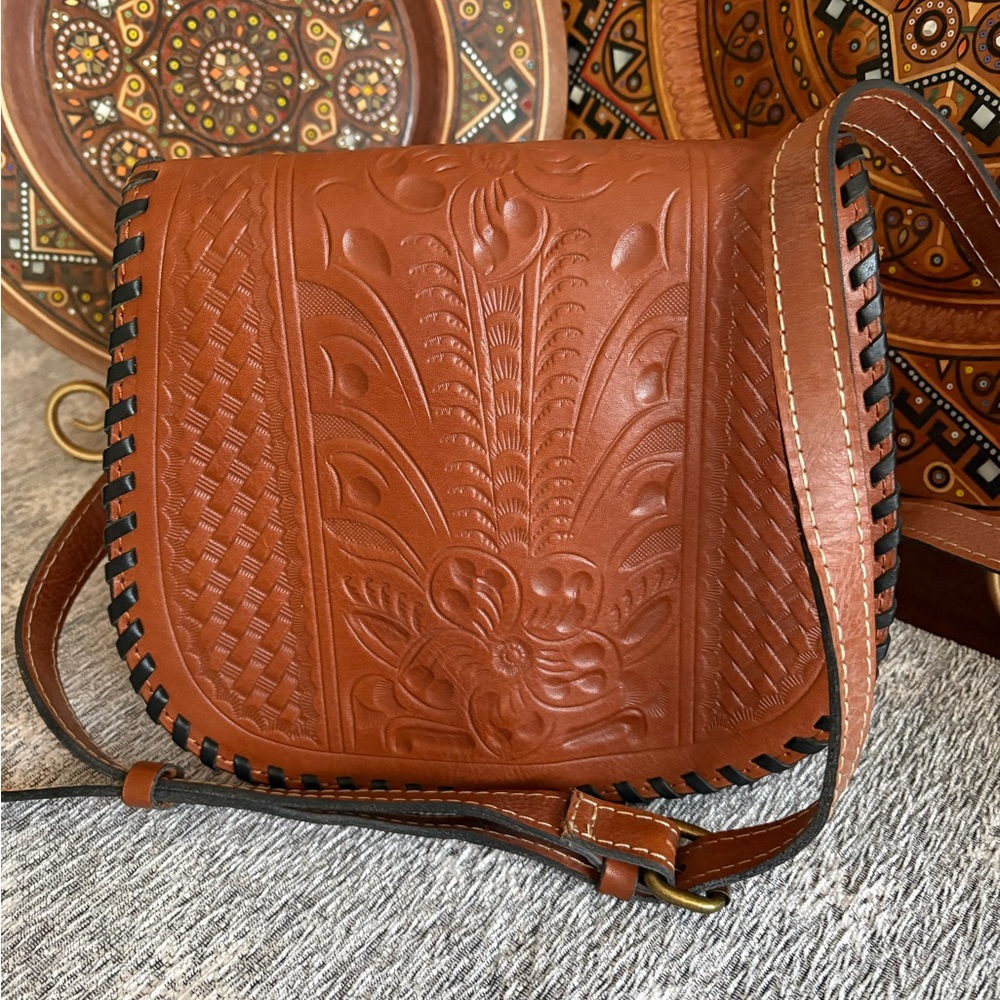 Patricia Nash Toole Tan Leather Crossbody Bag